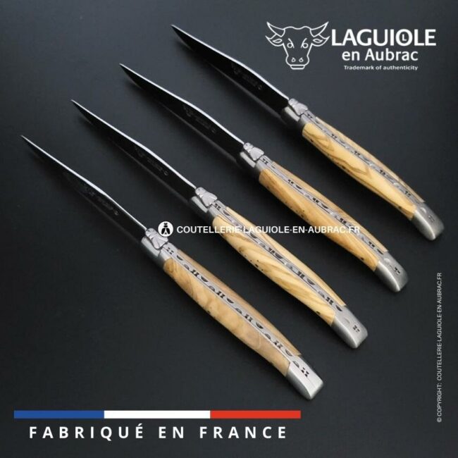 coffret de 4 couteaux de table laguiole en olivier