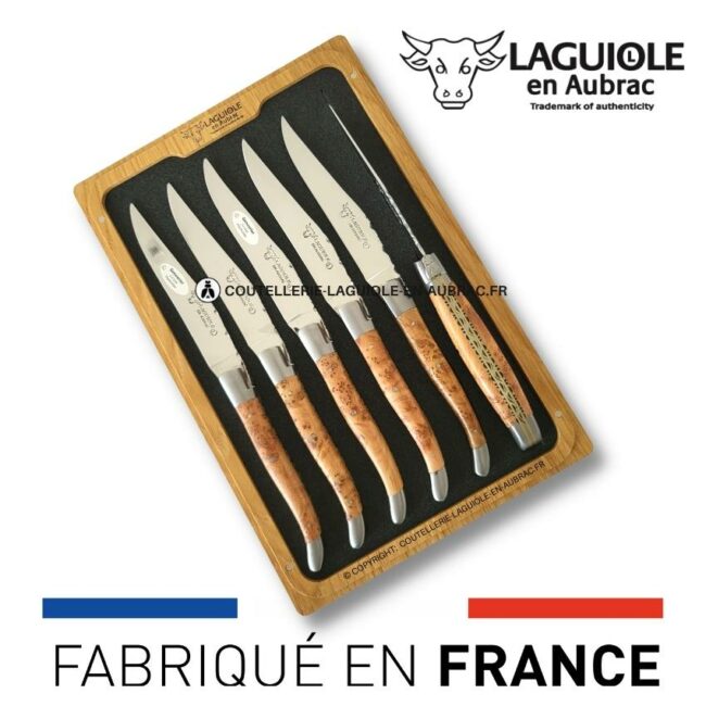 6 couteaux de table laguiole doubles platines ciselées genévrier