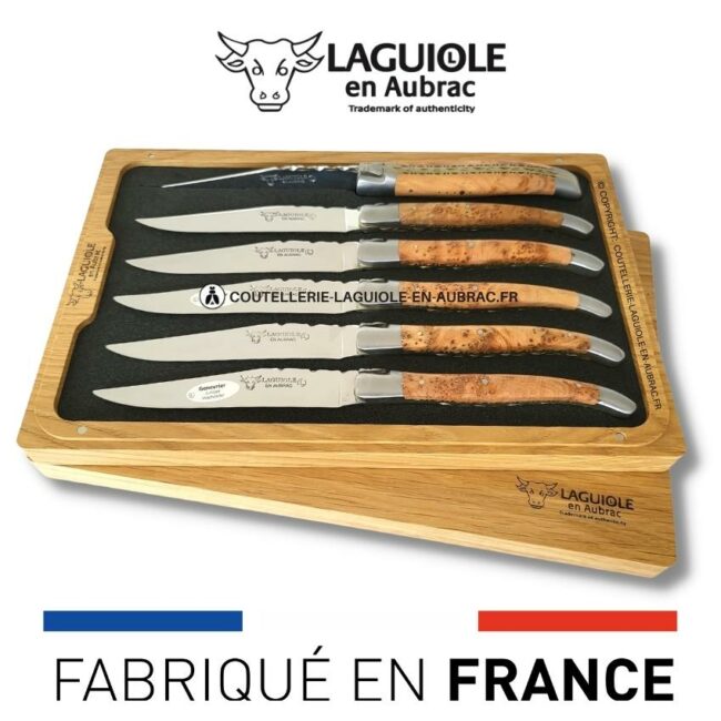 6 couteaux de table laguiole doubles platines ciselées genévrier