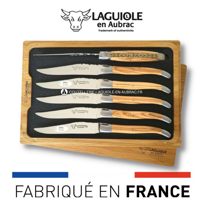 6 couteaux de table laguiole doubles platines ciselées buffle