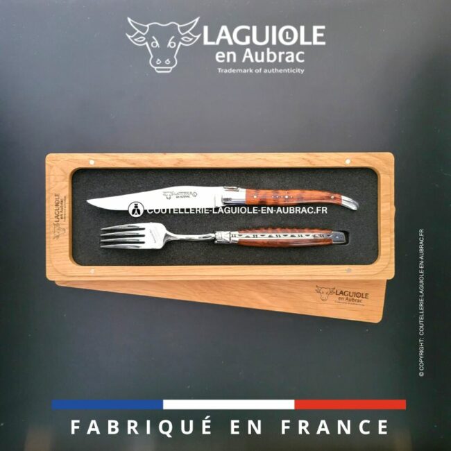 set 1 couteau + 1 fourchette laguiole en amourette