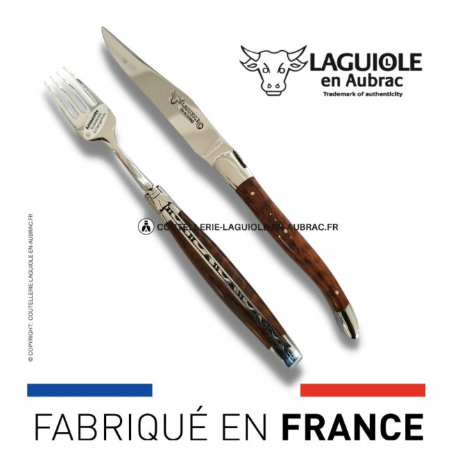 set 1 couteau + 1 fourchette laguiole en amourette