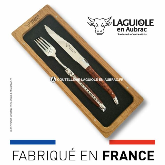 set 1 couteau + 1 fourchette laguiole en amourette