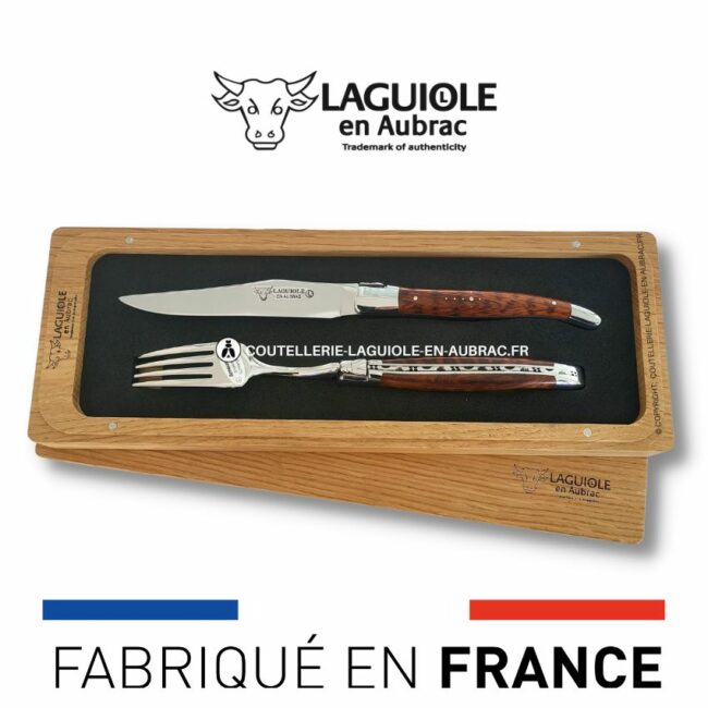 set 1 couteau + 1 fourchette laguiole en amourette