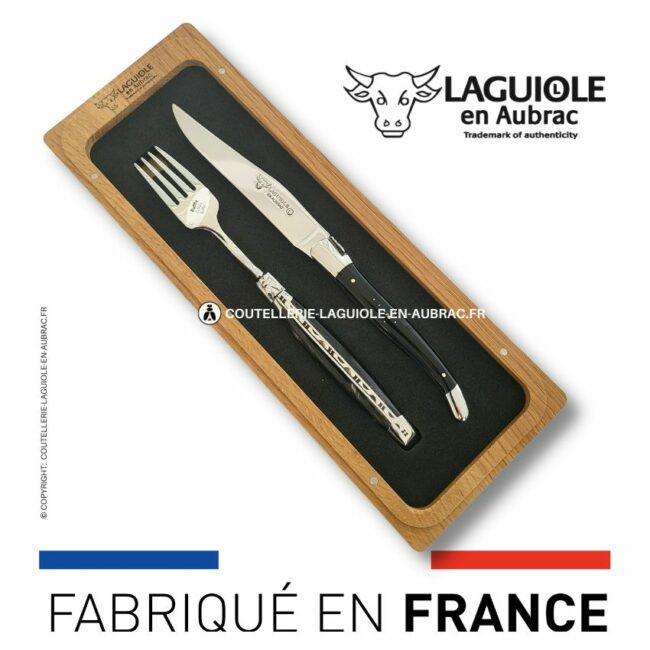 set 1 couteau + 1 fourchette laguiole en corne de buffle