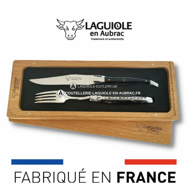 set 1 couteau + 1 fourchette laguiole en corne de buffle