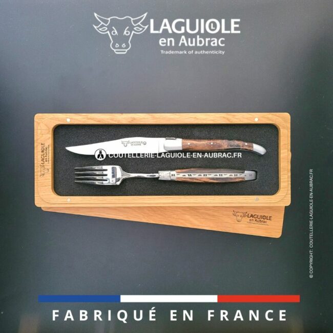 set 1 couteau + 1 fourchette laguiole en cep de vigne