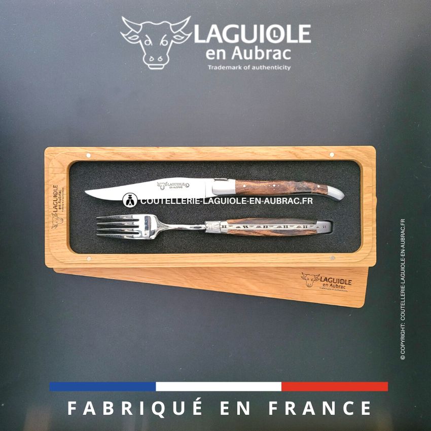 set 1 couteau + 1 fourchette laguiole en cep de vigne