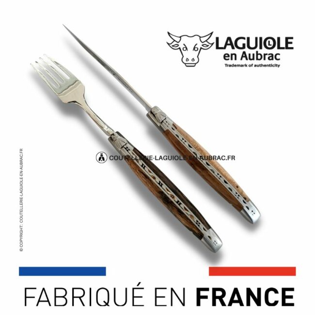 set 1 couteau + 1 fourchette laguiole en cep de vigne