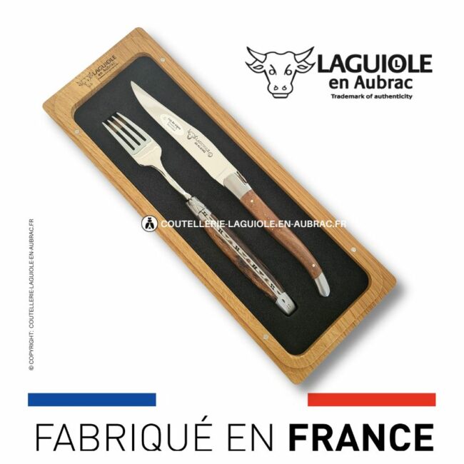 set 1 couteau + 1 fourchette laguiole en cep de vigne