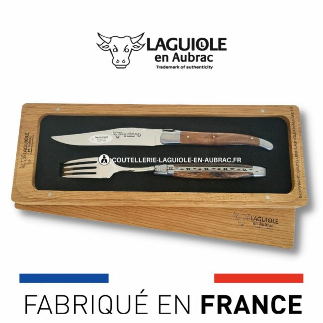 set 1 couteau + 1 fourchette laguiole en cep de vigne