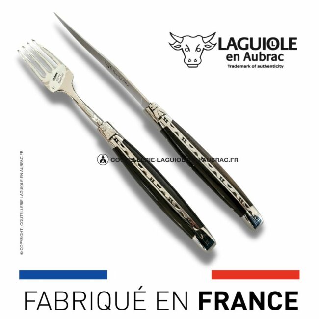 set 1 couteau + 1 fourchette laguiole en ebène