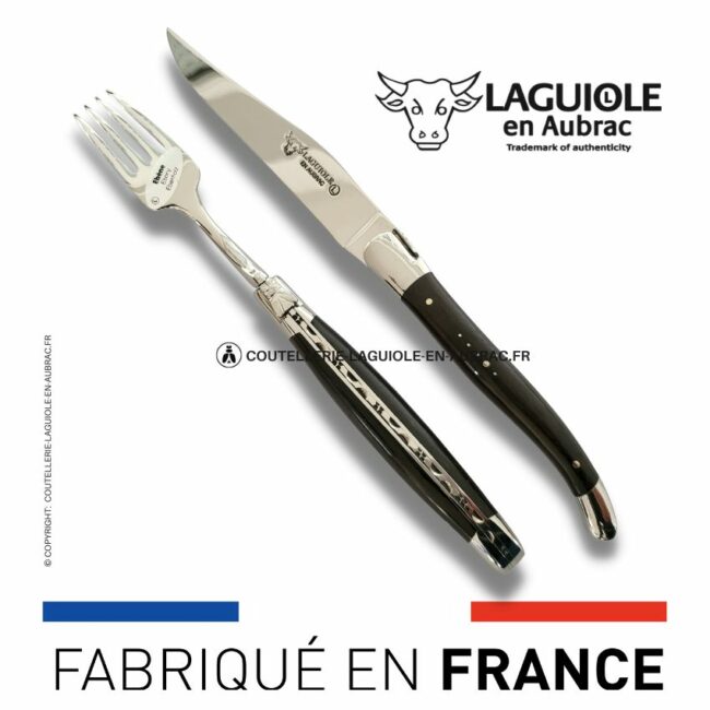 set 1 couteau + 1 fourchette laguiole en ebène