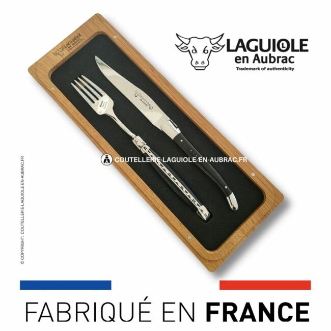 set 1 couteau + 1 fourchette laguiole en ebène