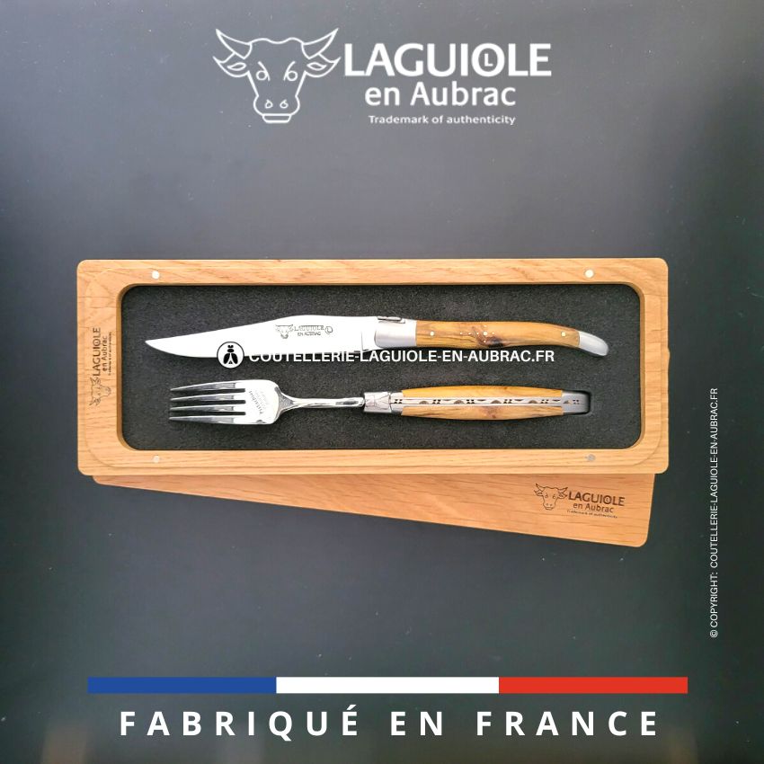 set 1 couteau + 1 fourchette laguiole en pistachier