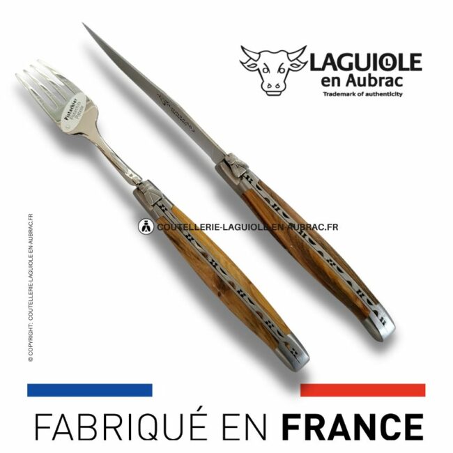set 1 couteau + 1 fourchette laguiole en pistachier
