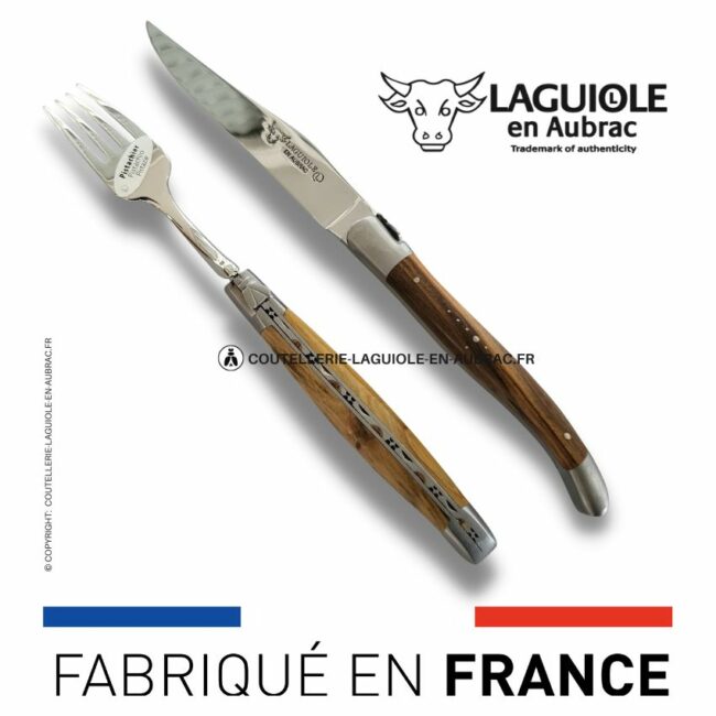 set 1 couteau + 1 fourchette laguiole en pistachier