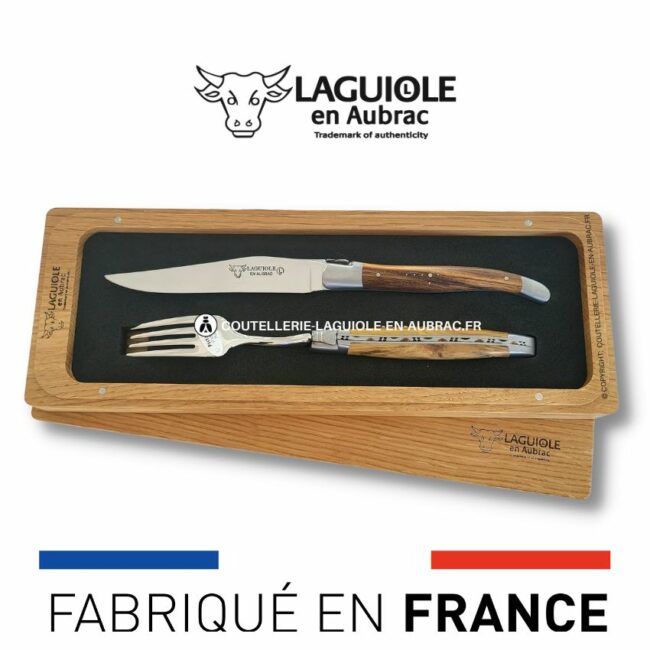 set 1 couteau + 1 fourchette laguiole en pistachier