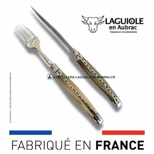 set 1 couteau + 1 fourchette laguiole en pointe de corne