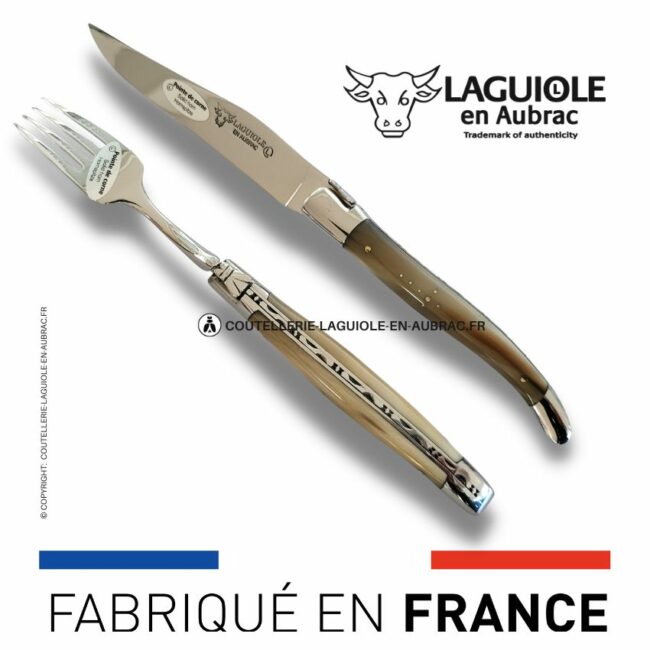 set 1 couteau + 1 fourchette laguiole en pointe de corne