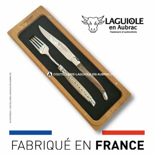 set 1 couteau + 1 fourchette laguiole en pointe de corne
