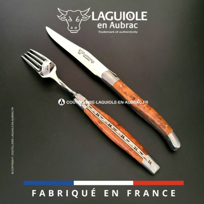 set 1 couteau + 1 fourchette laguiole en thuya