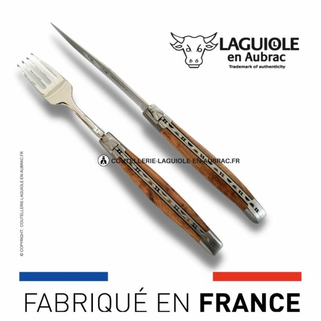 set 1 couteau + 1 fourchette laguiole en thuya