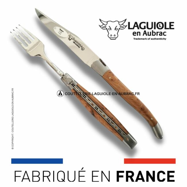 set 1 couteau + 1 fourchette laguiole en thuya