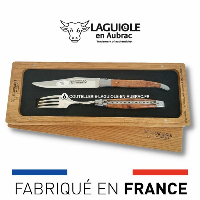 set 1 couteau + 1 fourchette laguiole en thuya