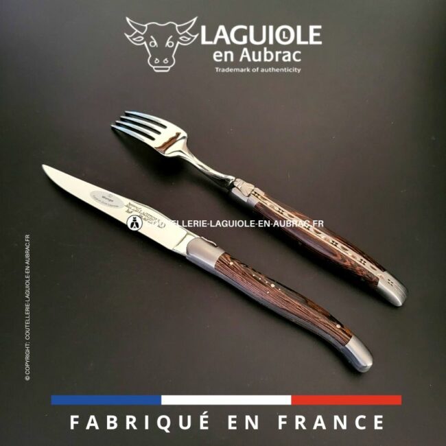 set 1 couteau + 1 fourchette laguiole en wenge