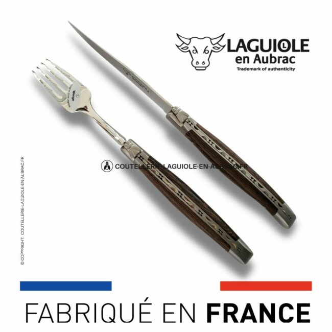 set 1 couteau + 1 fourchette laguiole en wenge