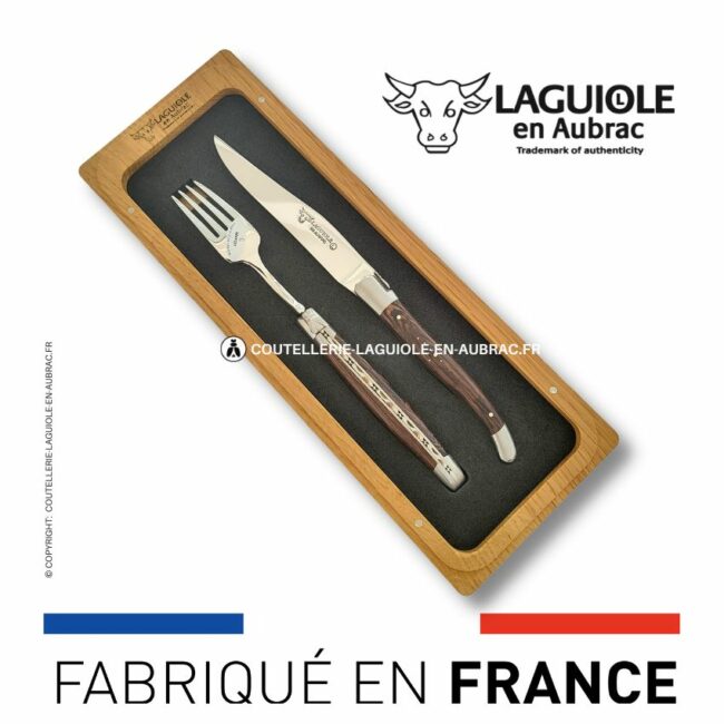 set 1 couteau + 1 fourchette laguiole en wenge