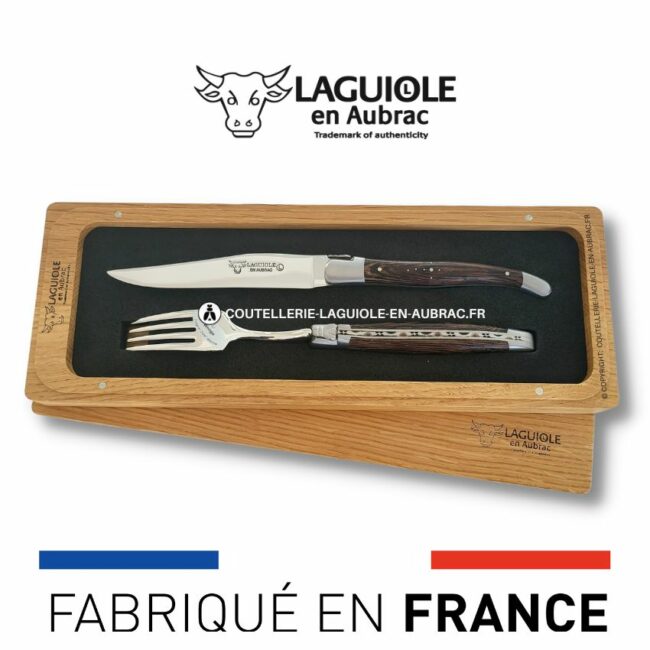 set 1 couteau + 1 fourchette laguiole en wenge