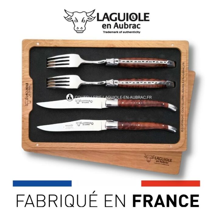 coffret 2 couteaux + 2 fourchettes laguiole amourette
