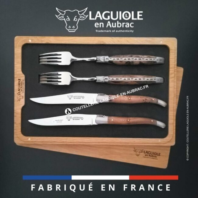 coffret 2 couteaux + 2 fourchettes laguiole cep de vigne