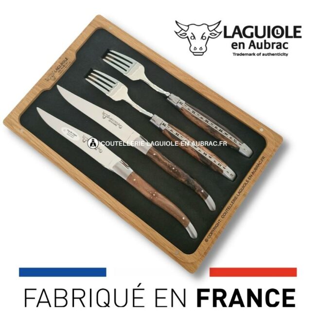 coffret 2 couteaux + 2 fourchettes laguiole cep de vigne