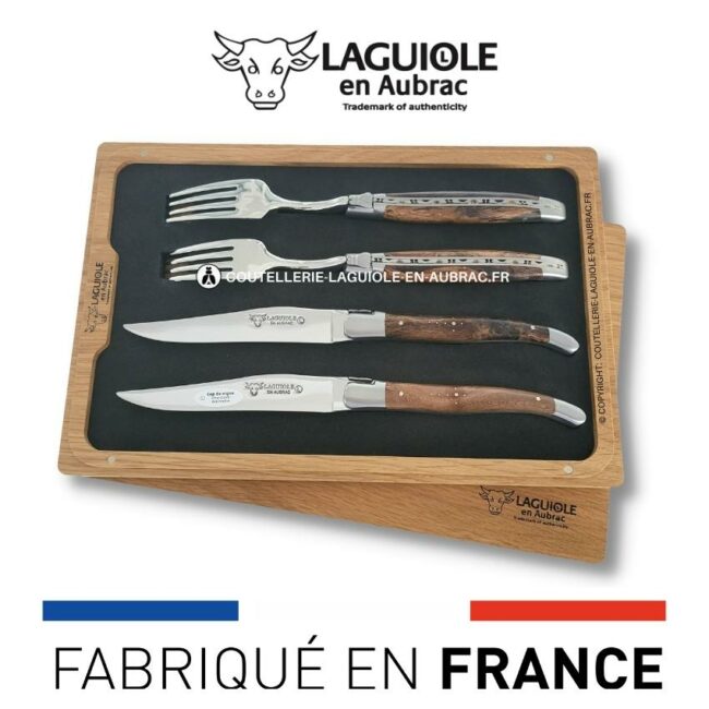 coffret 2 couteaux + 2 fourchettes laguiole cep de vigne