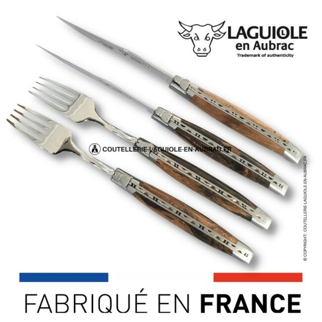 coffret 2 couteaux + 2 fourchettes laguiole cep de vigne