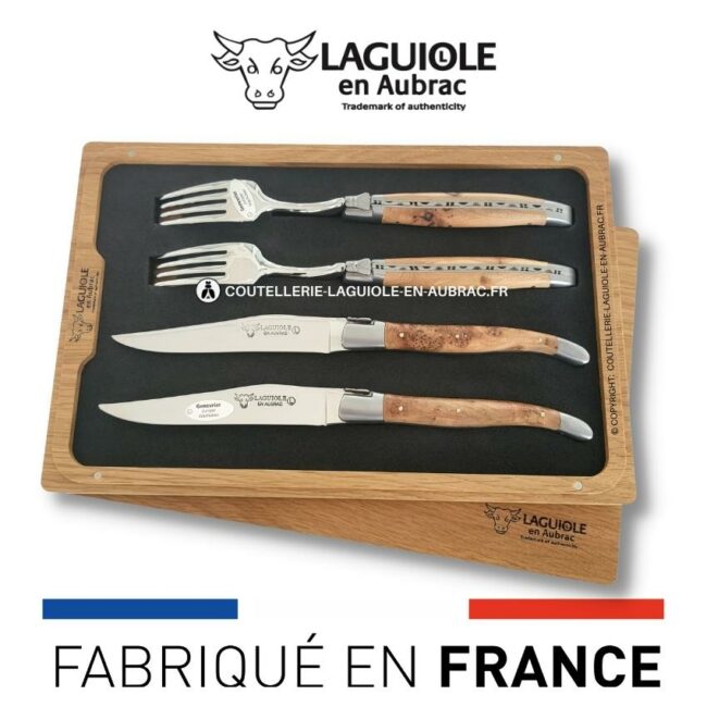 coffret 2 couteaux + 2 fourchettes laguiole genévrier