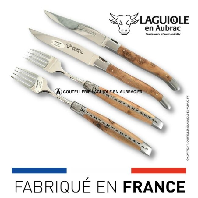 coffret 2 couteaux + 2 fourchettes laguiole genévrier