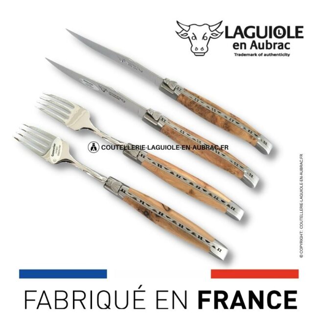 coffret 2 couteaux + 2 fourchettes laguiole genévrier