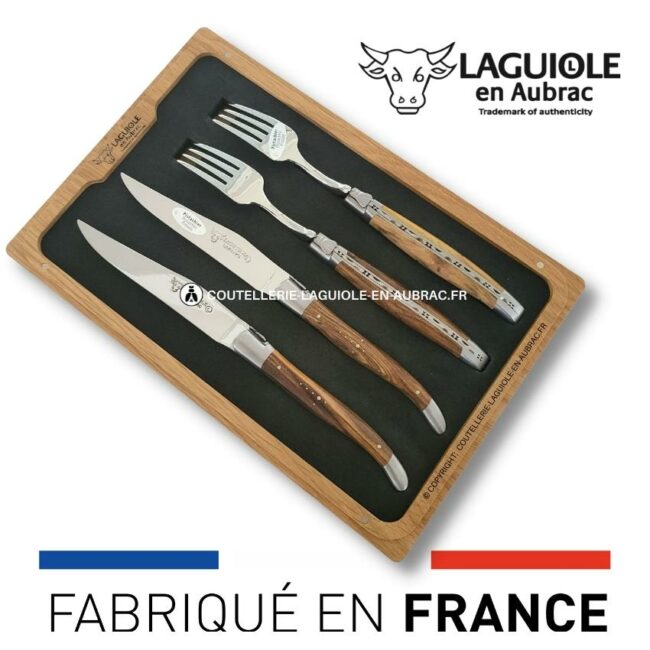 coffret 2 couteaux + 2 fourchettes laguiole pistachier