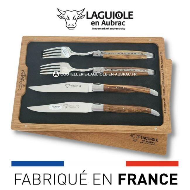 coffret 2 couteaux + 2 fourchettes laguiole pistachier