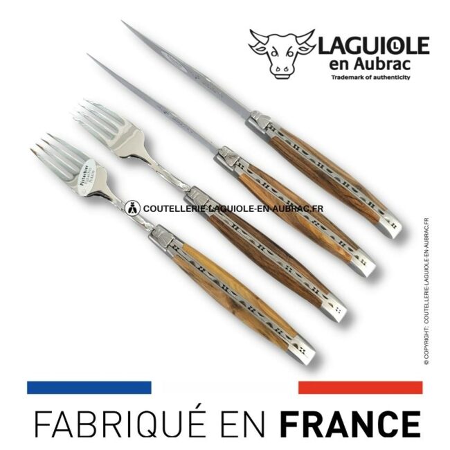 coffret 2 couteaux + 2 fourchettes laguiole pistachier