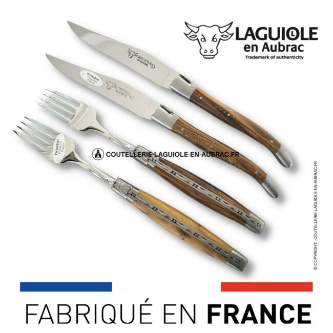 coffret 2 couteaux + 2 fourchettes laguiole pistachier