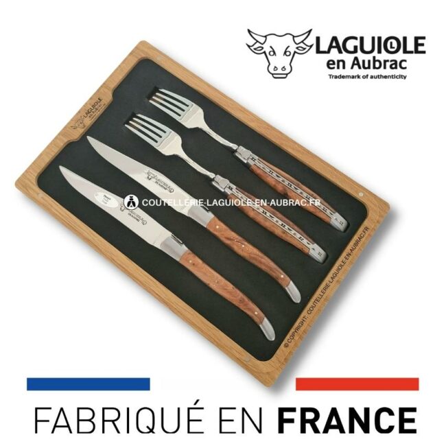 coffret 2 couteaux + 2 fourchettes laguiole thuya