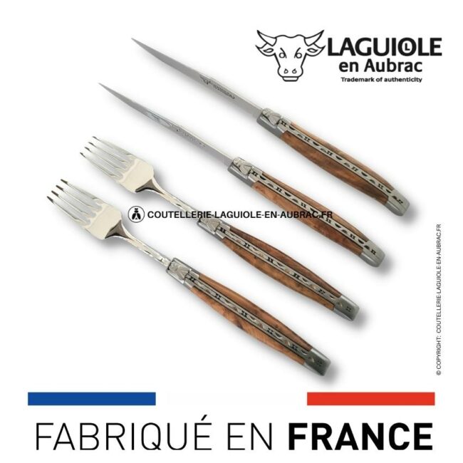 coffret 2 couteaux + 2 fourchettes laguiole thuya