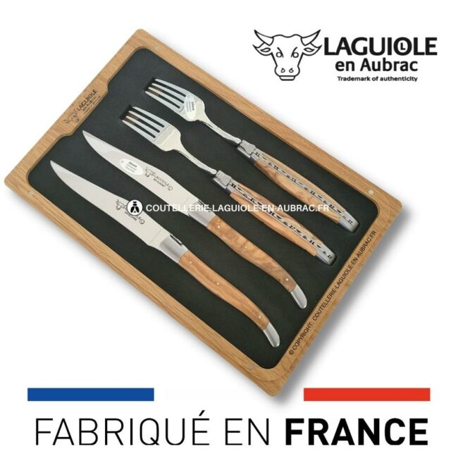 coffret 2 couteaux + 2 fourchettes laguiole olivier
