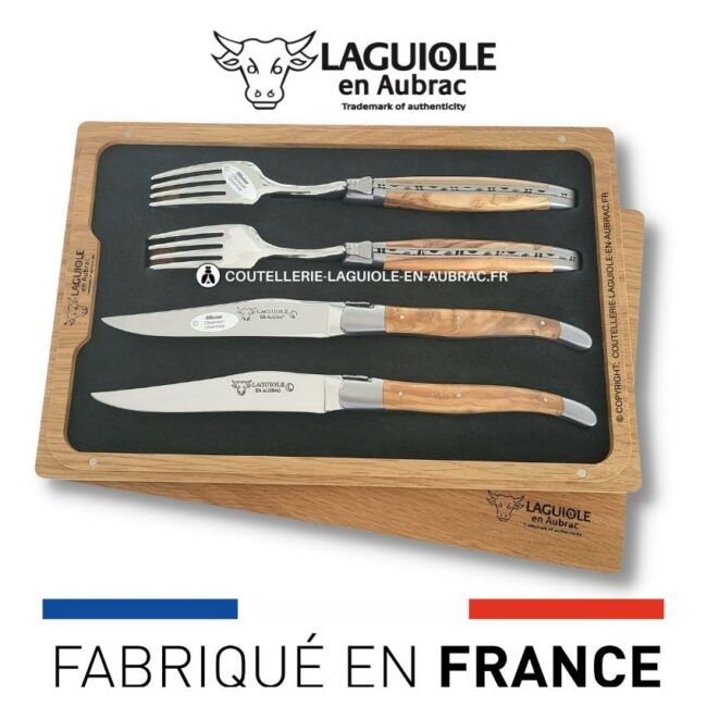 coffret 2 couteaux + 2 fourchettes laguiole olivier