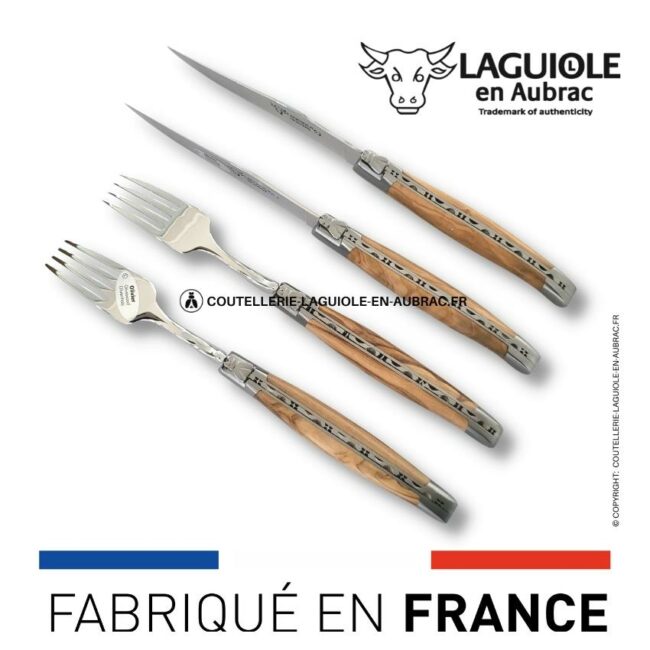 coffret 2 couteaux + 2 fourchettes laguiole olivier